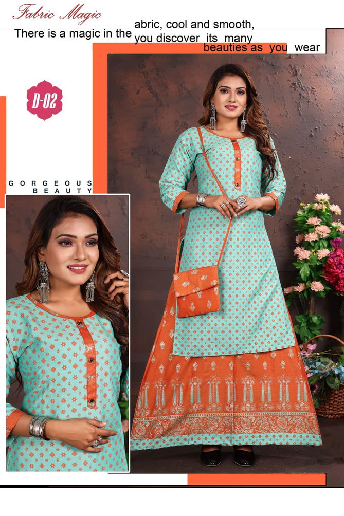 Kinti Hellaro 20 Rayon Two Tone Kurti With Skirt Catalog
